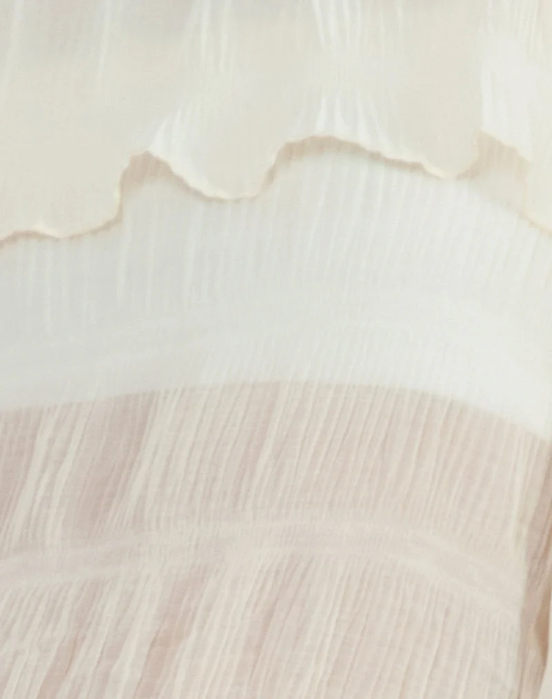 Kalena Langärmeliges Bardot-Top aus Chiffon Plissee Elfenbein