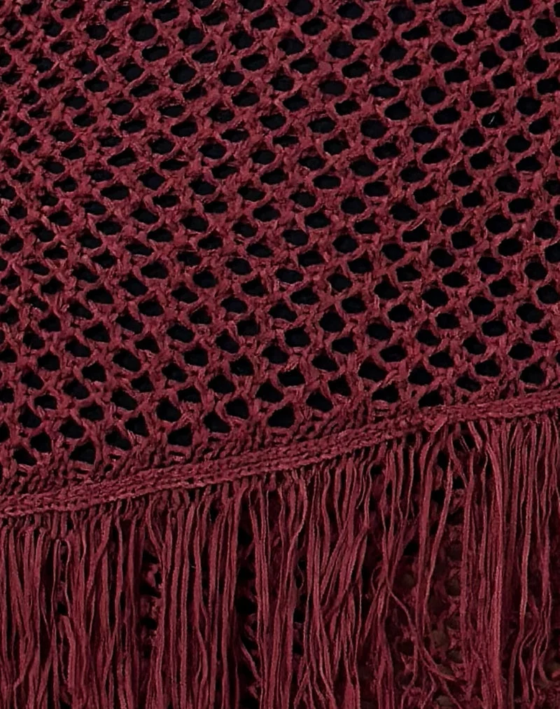 Meloka Asymmetrisches Fransen-Minikleid in Beere