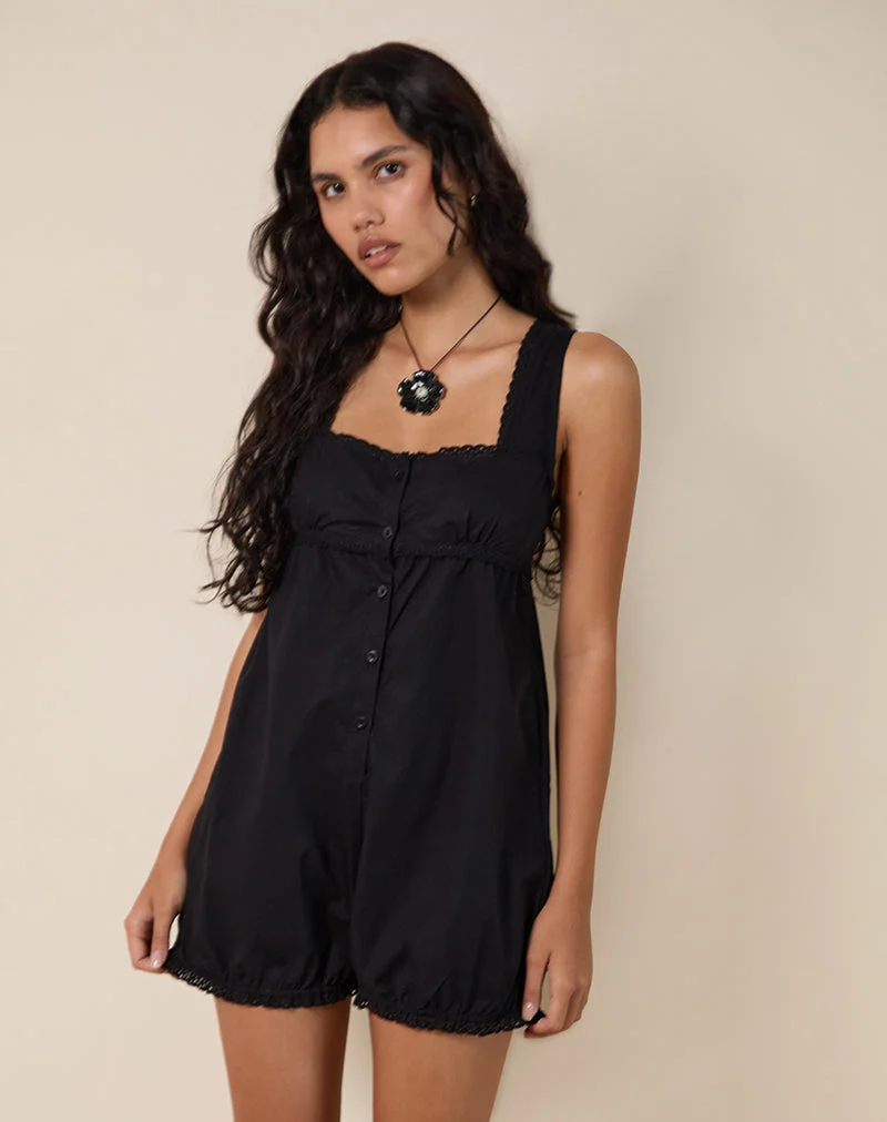 Kenna Babydoll Playsuit aus Popeline Schwarz