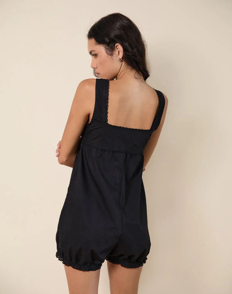 Kenna Babydoll Playsuit aus Popeline Schwarz