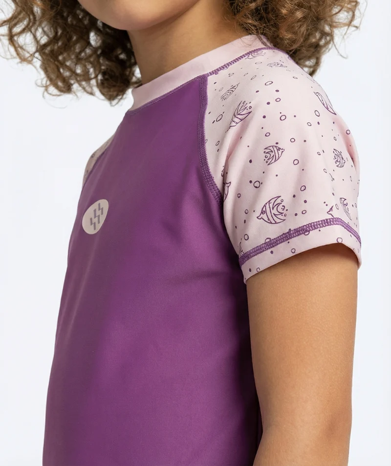 Watery UV Shirt für Kinder - Brandman Kurzarm Rashguard - Rosa/Lila