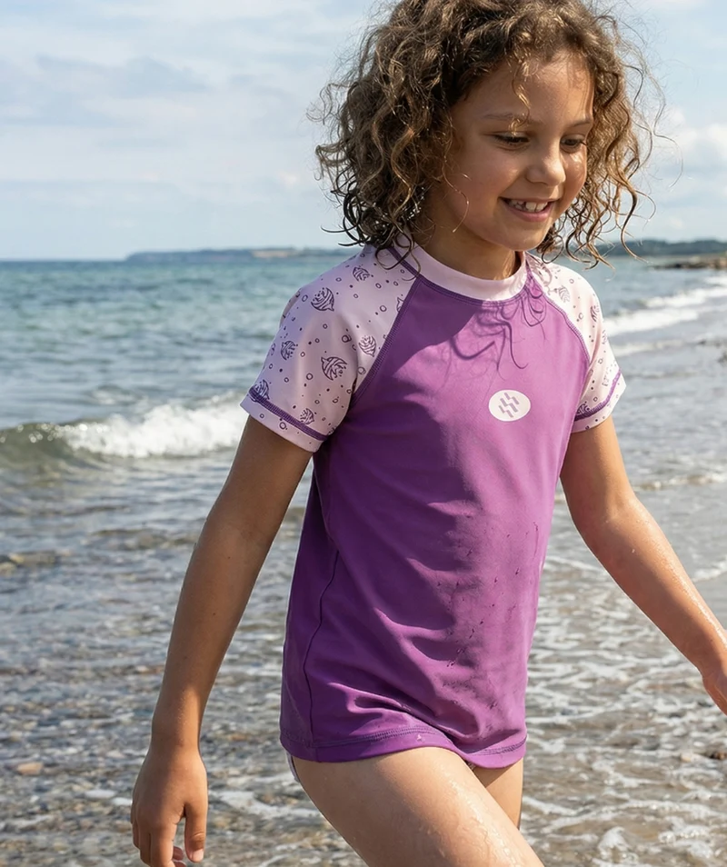 Watery UV Shirt für Kinder - Brandman Kurzarm Rashguard - Rosa/Lila
