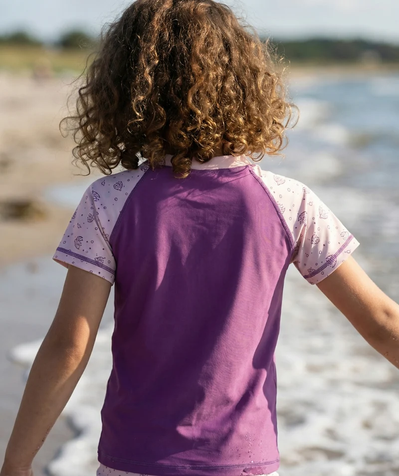 Watery UV Shirt für Kinder - Brandman Kurzarm Rashguard - Rosa/Lila