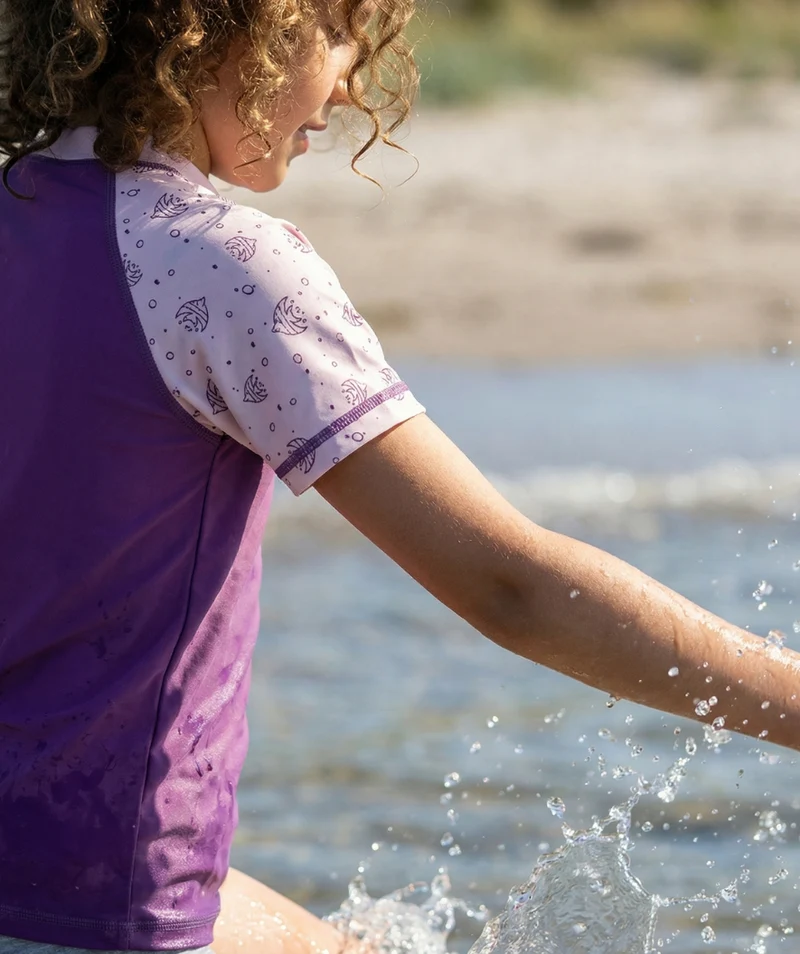 Watery UV Shirt für Kinder - Brandman Kurzarm Rashguard - Rosa/Lila