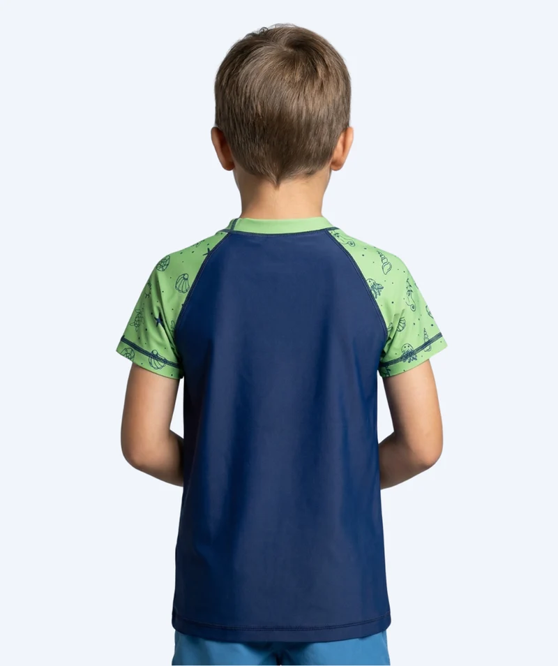 Watery UV Shirt für Kinder - Brandman Kurzarm Rashguard - Grün/Blau