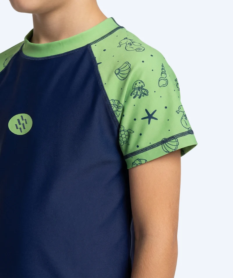 Watery UV Shirt für Kinder - Brandman Kurzarm Rashguard - Grün/Blau