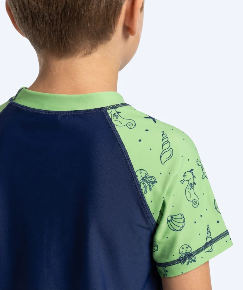 Watery UV Shirt für Kinder - Brandman Kurzarm Rashguard - Grün/Blau