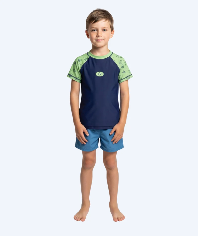 Watery UV Shirt für Kinder - Brandman Kurzarm Rashguard - Grün/Blau