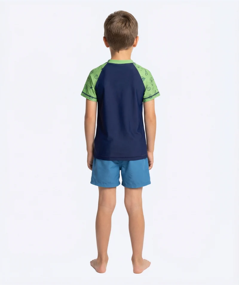 Watery UV Shirt für Kinder - Brandman Kurzarm Rashguard - Grün/Blau