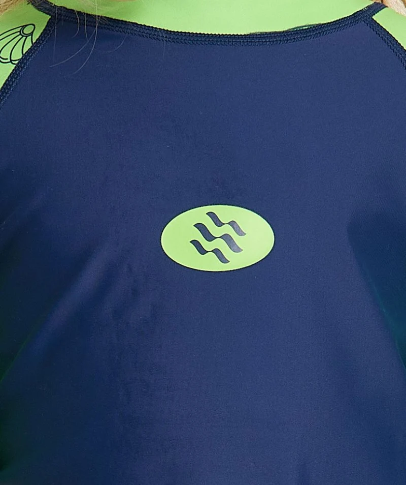 Watery UV Shirt für Kinder - Brandman Kurzarm Rashguard - Grün/Blau
