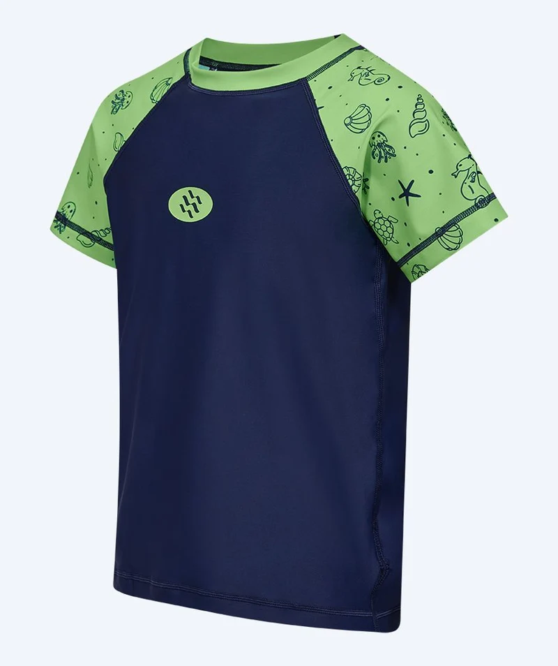Watery UV Shirt für Kinder - Brandman Kurzarm Rashguard - Grün/Blau