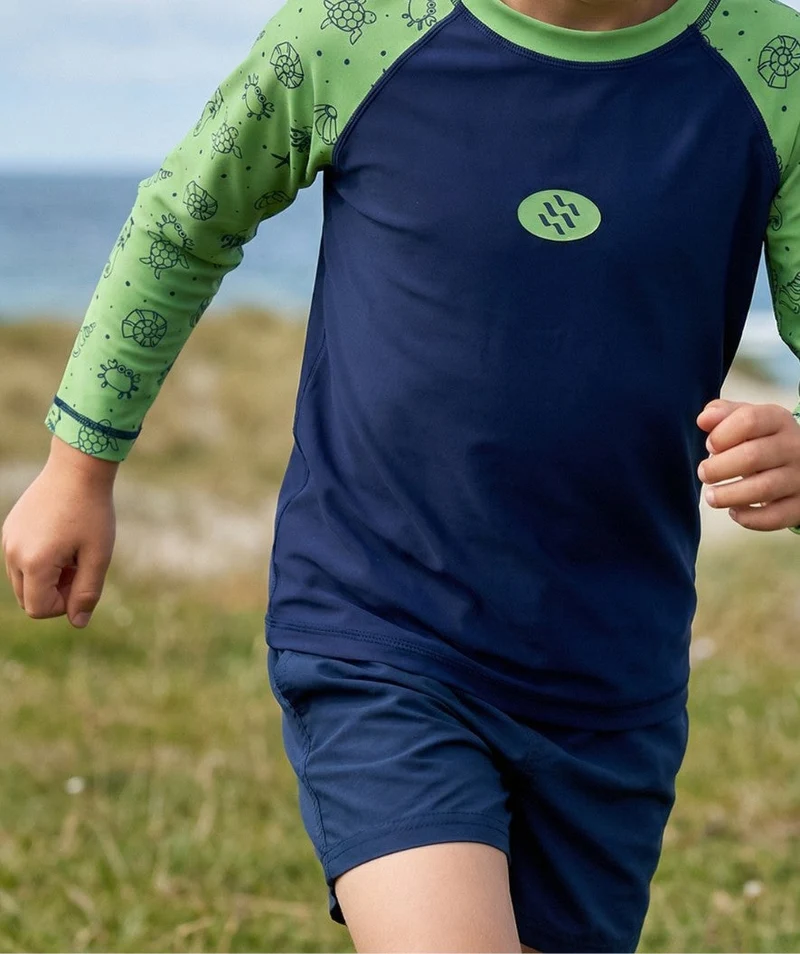 Watery UV Shirt für Kinder - Brandman Langarm Rashguard - Grün/Blau