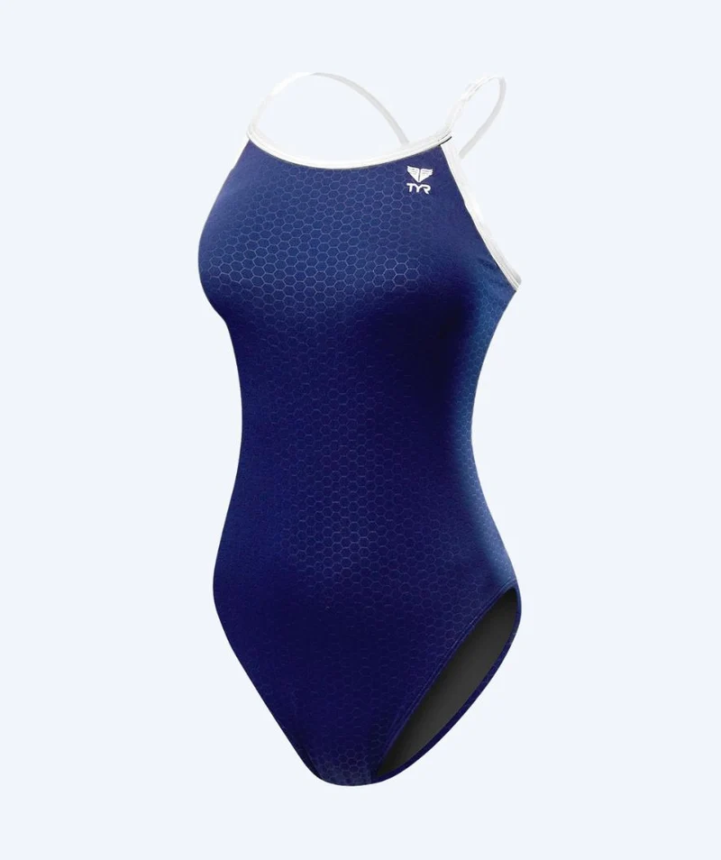 TYR Badeanzug für Damen - Durafast Elite Hexa - Dunkelblau/Weiß
