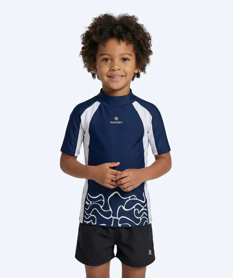 Watery UV Shirt für Kinder - Chilton Kurzarm Rashguard - Dunkelblau/Weiß