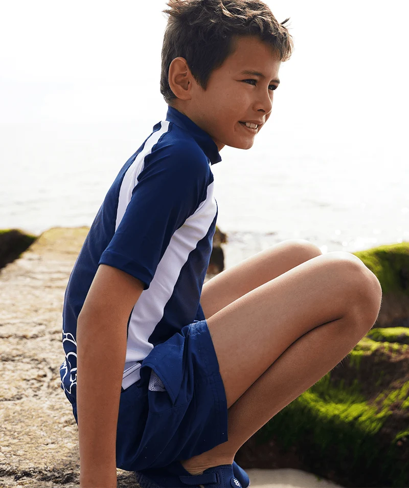 Watery UV Shirt für Kinder - Chilton Kurzarm Rashguard - Dunkelblau/Weiß