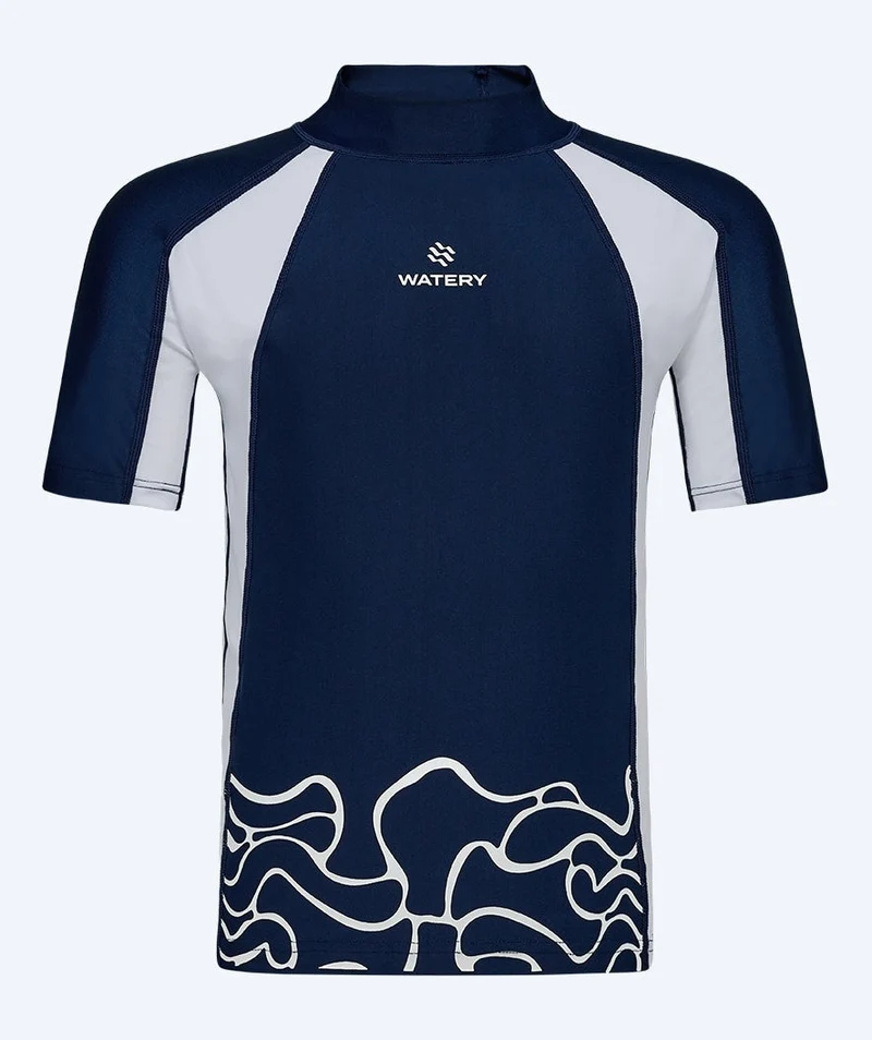 Watery UV Shirt für Kinder - Chilton Kurzarm Rashguard - Dunkelblau/Weiß