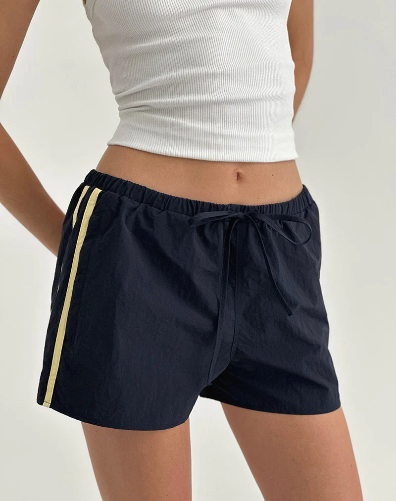 Riu Runner Short in Marineblau mit gelben Streifen