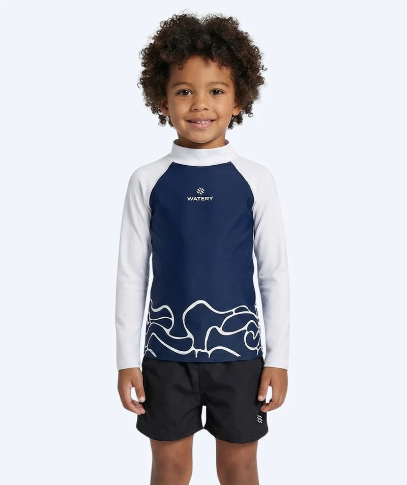 Watery UV Shirt für Kinder - Chilton Langarm Rashguard - Dunkelblau/Weiß
