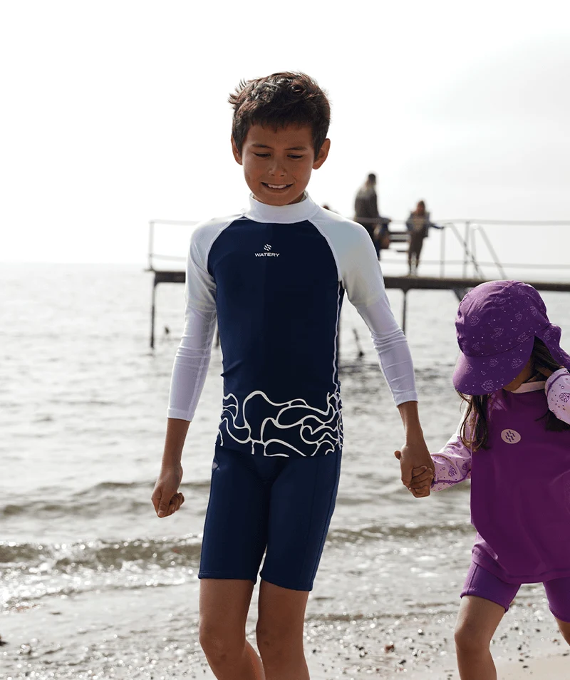 Watery UV Shirt für Kinder - Chilton Langarm Rashguard - Dunkelblau/Weiß