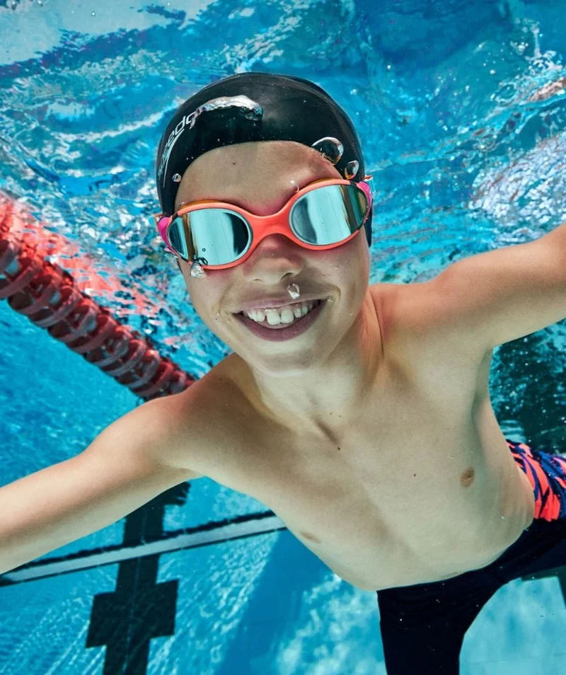 Speedo Schwimmbrille für Kinder (6-14) - Biofuse 2.0 Mirror - Orange/Dunkelblau