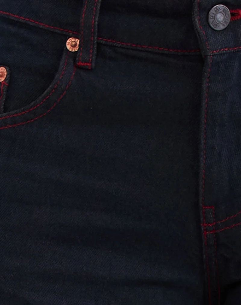 Geräumige Low Rise Jeans in Indigo mit roten Nähten