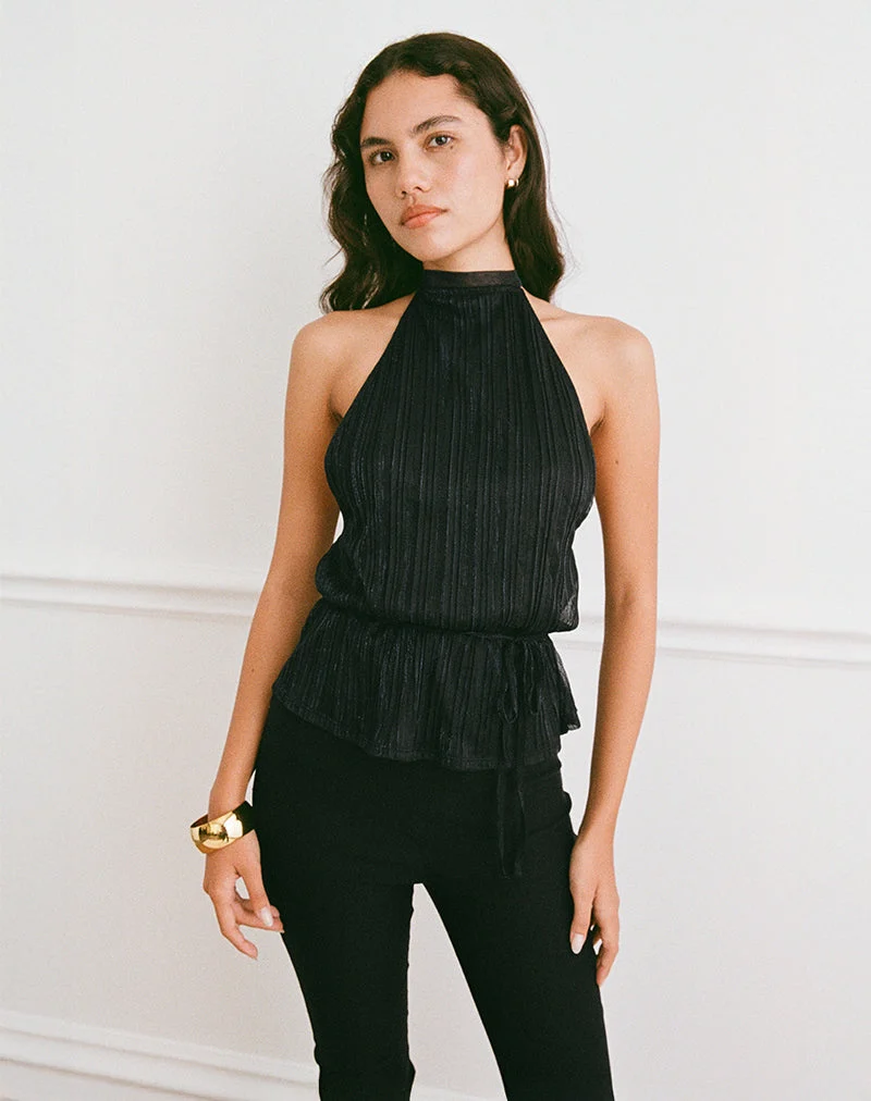 Brienne Top aus Chiffon Plissee Schwarz mit Futter