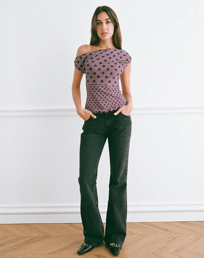 Tarya Asymmetrisches Top in Polka Pflaume gestreift