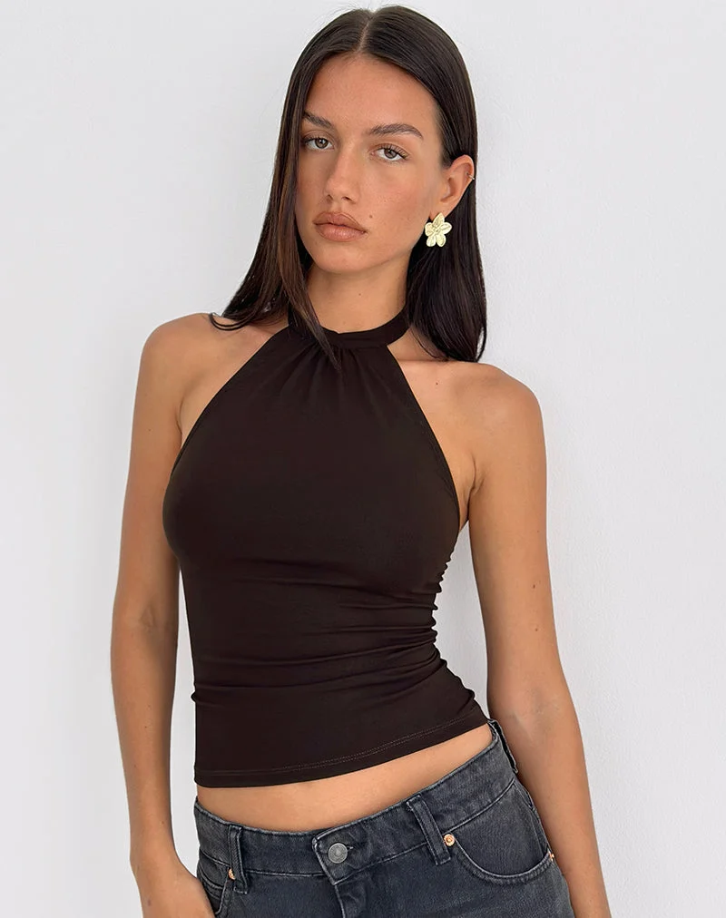 Raceline Neckholder-Top aus Rayon Jersey Schokoladenbraun