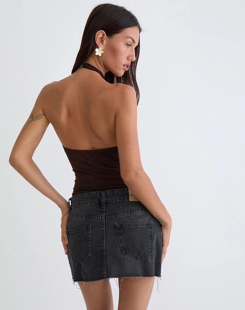 Raceline Neckholder-Top aus Rayon Jersey Schokoladenbraun