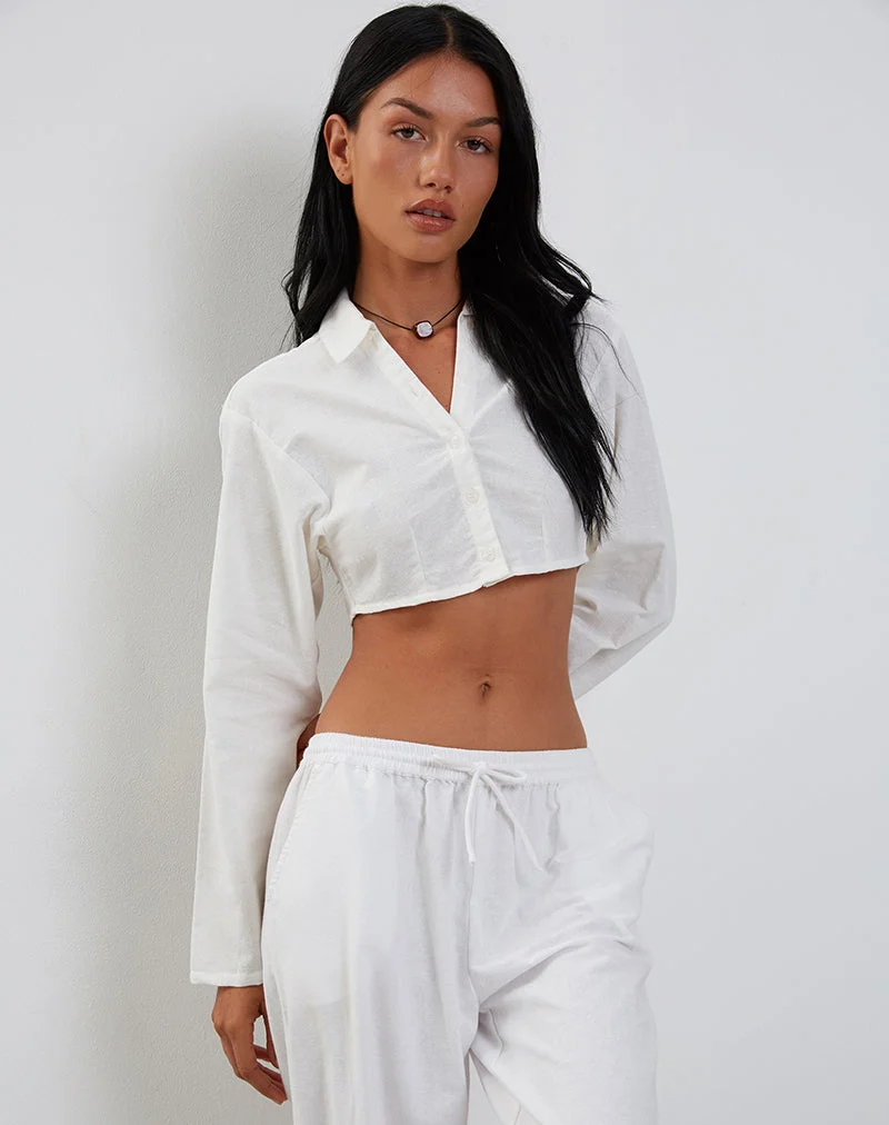 Elyse Cropped Hemd in Off White