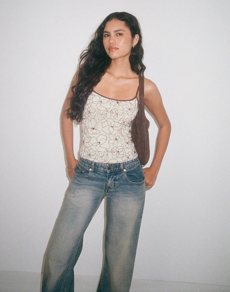 Barlyn Cami Top in Line Flower Creme