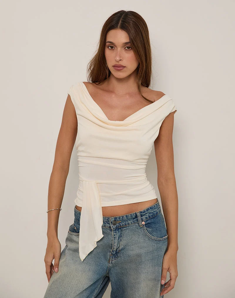 Neida Drapiertes Oberteil in Cupro Creme