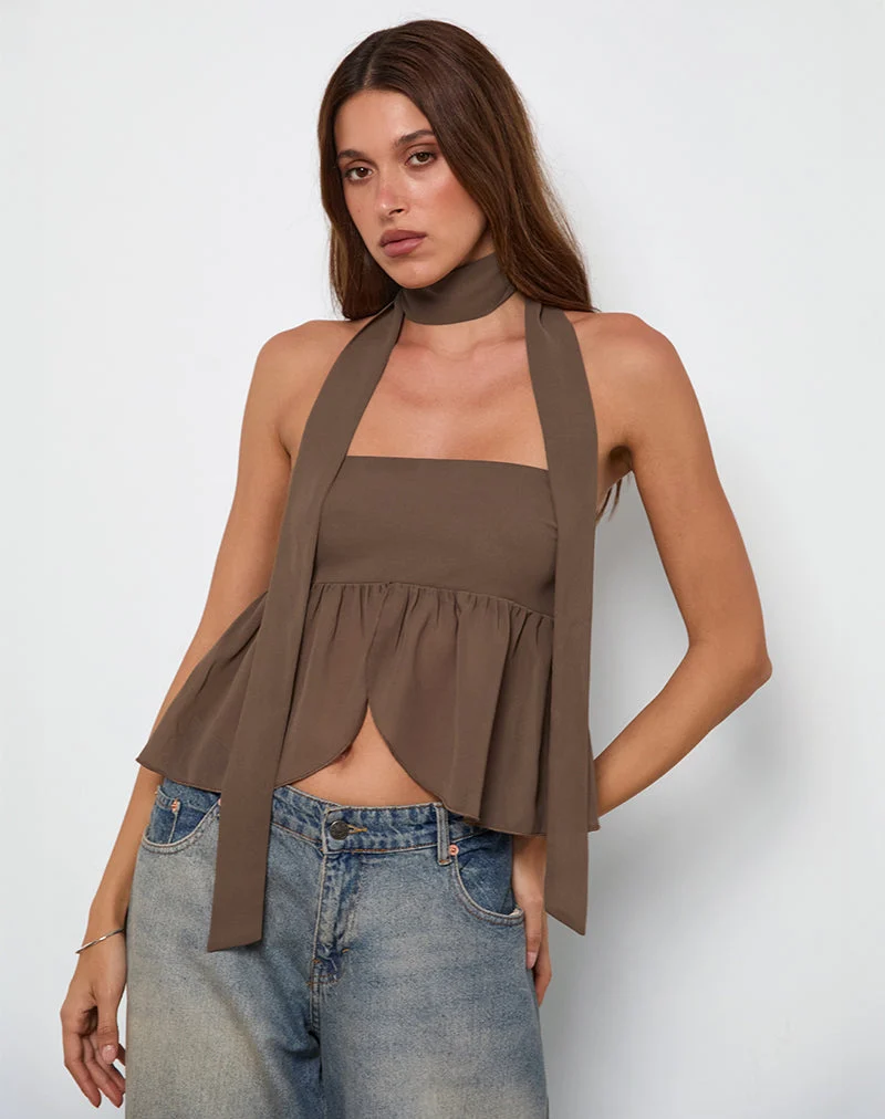 Desir Bandeau-Top aus Chiffon Kaffee