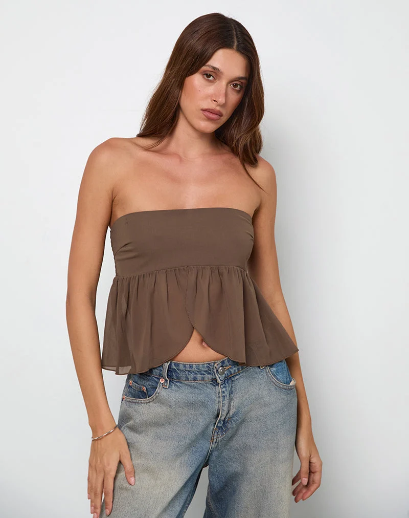 Desir Bandeau-Top aus Chiffon Kaffee