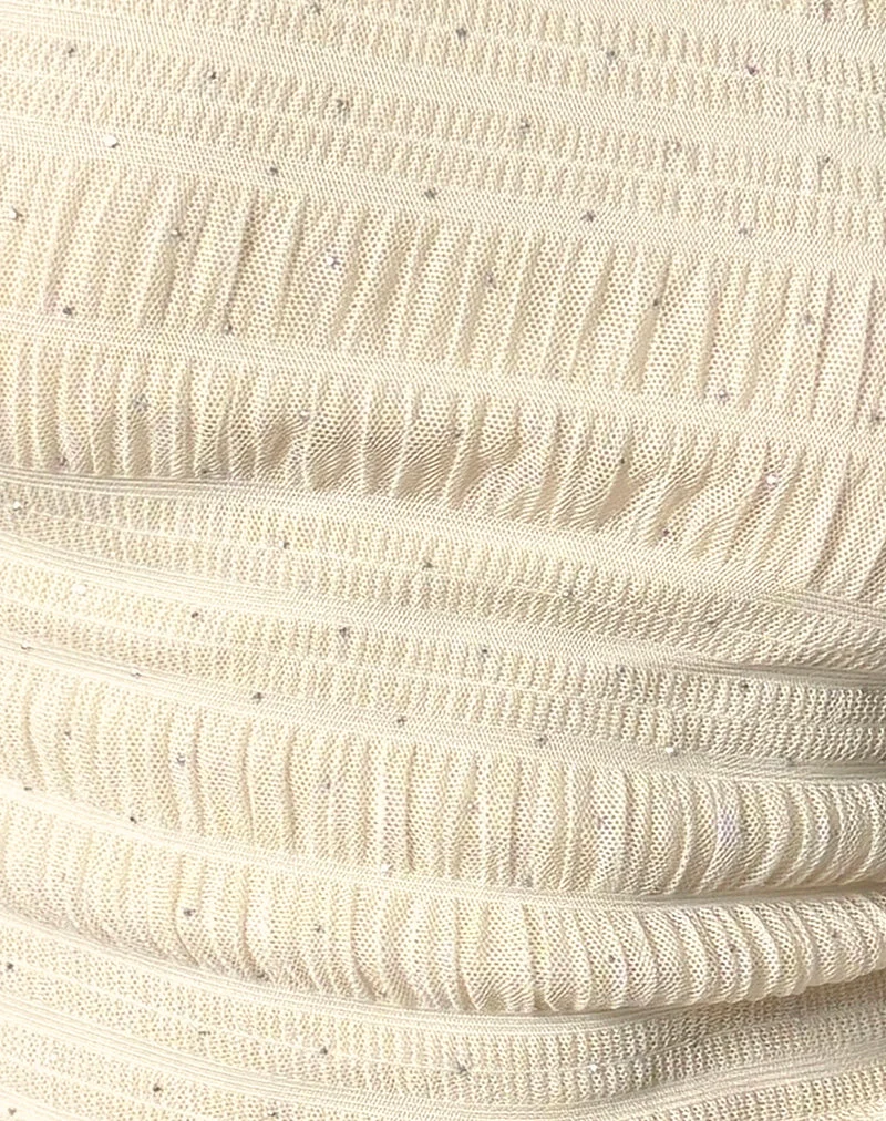 Tamia Asymmetrisches Top aus Paillettennetz Elfenbein