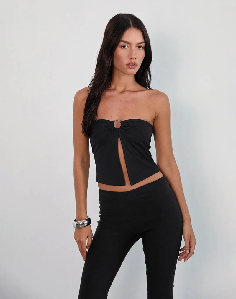 Brea Hardware Schmetterling Top aus Rayon Jersey Schwarz