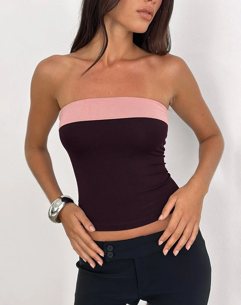 Solna Bandeau-Top in Redwood mit rosa Lady-Bindung