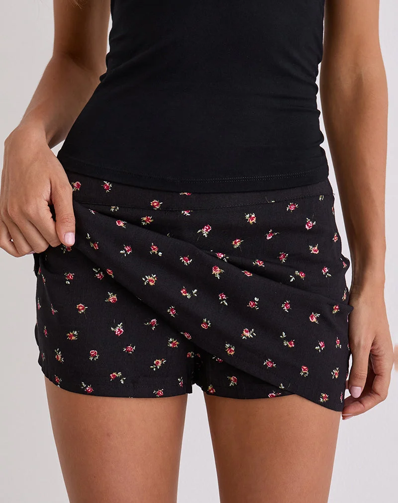 Haruto Skort in Ditsy Rose Garden Schwarz