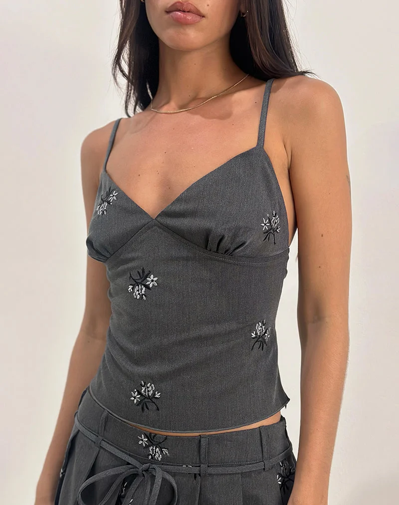 Madira Top mit floraler Stickerei Tailoring Charcoal