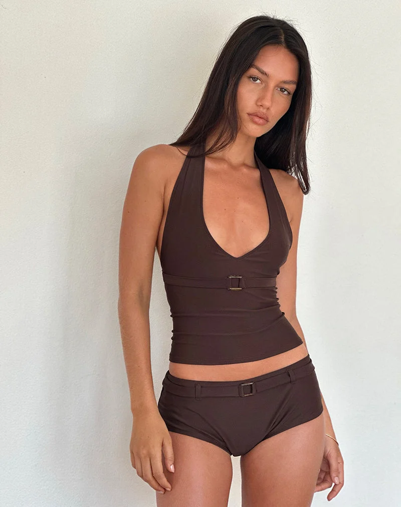 Towi Swim Tank Top in Braun mit Zierleiste