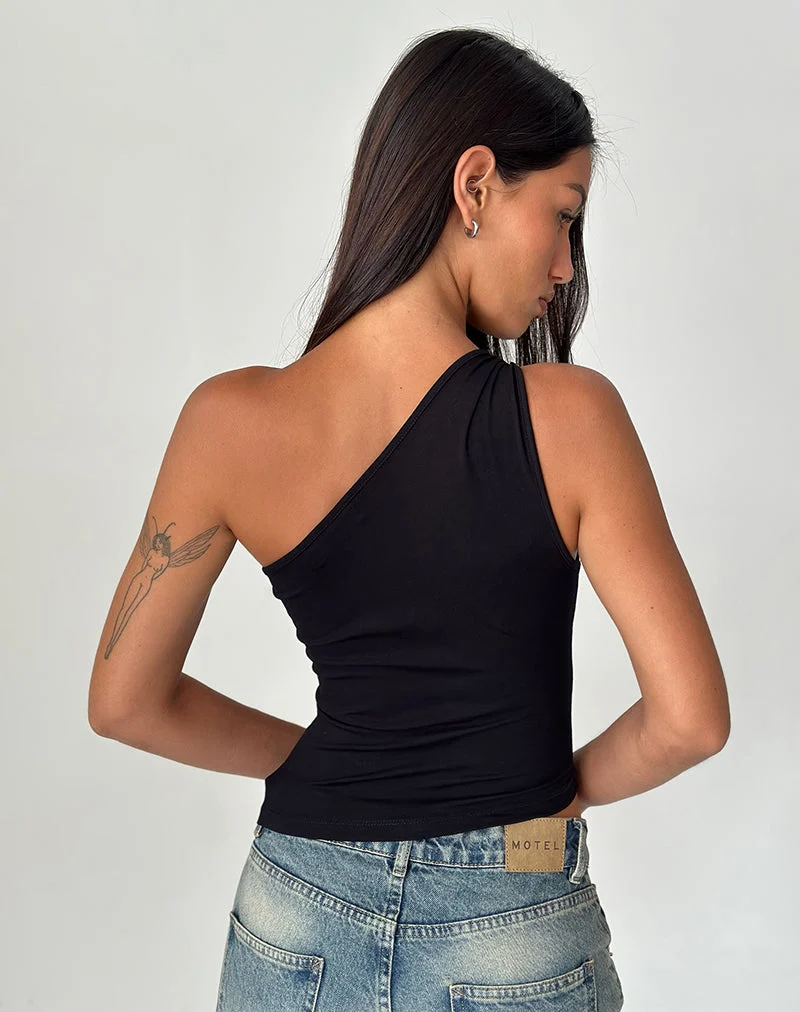 Idra Asymmetrisches Top aus geripptem Jersey Schwarz