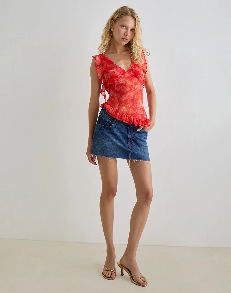 Iravela Asym Oberteil aus Paisley Chiffon Rot