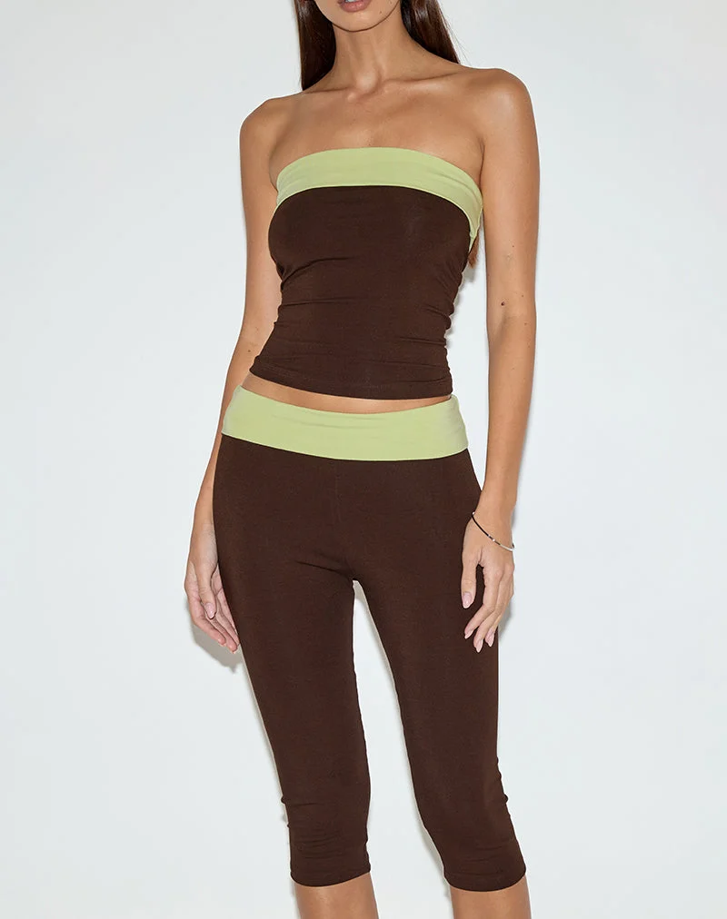 Solna Bandeau Top in Schokoladenbraun mit Pistazienborte