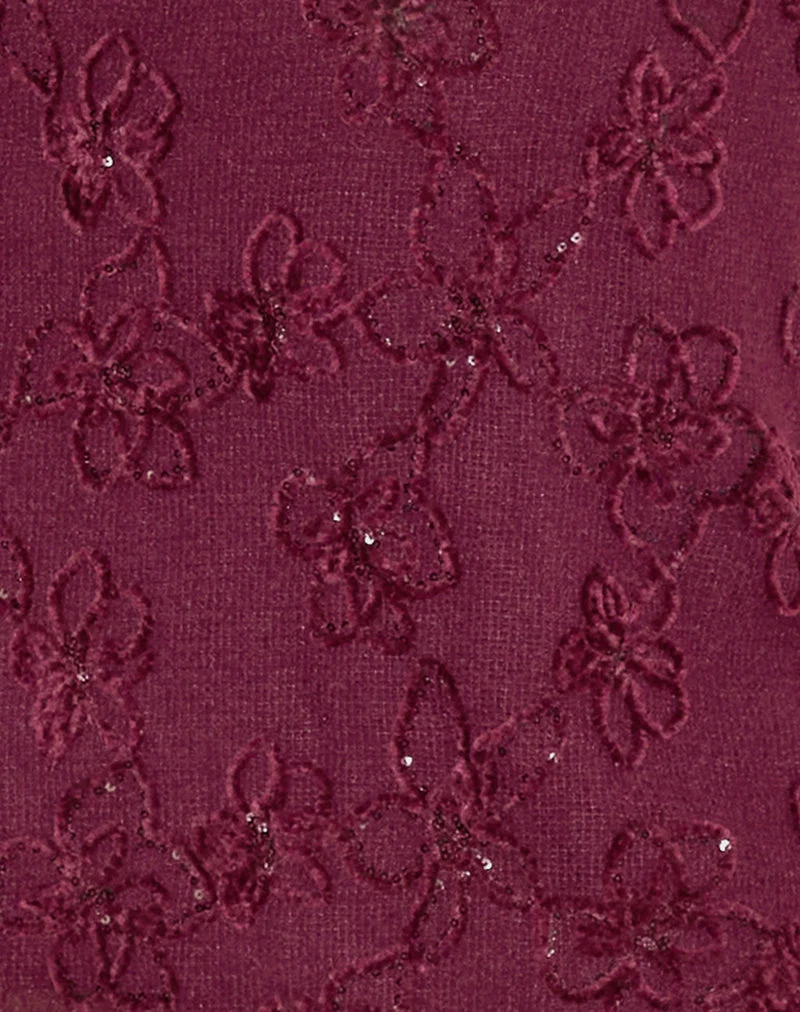 Codami Mini-Kleid mit Neckholder aus Paillettenstrick in Burgund