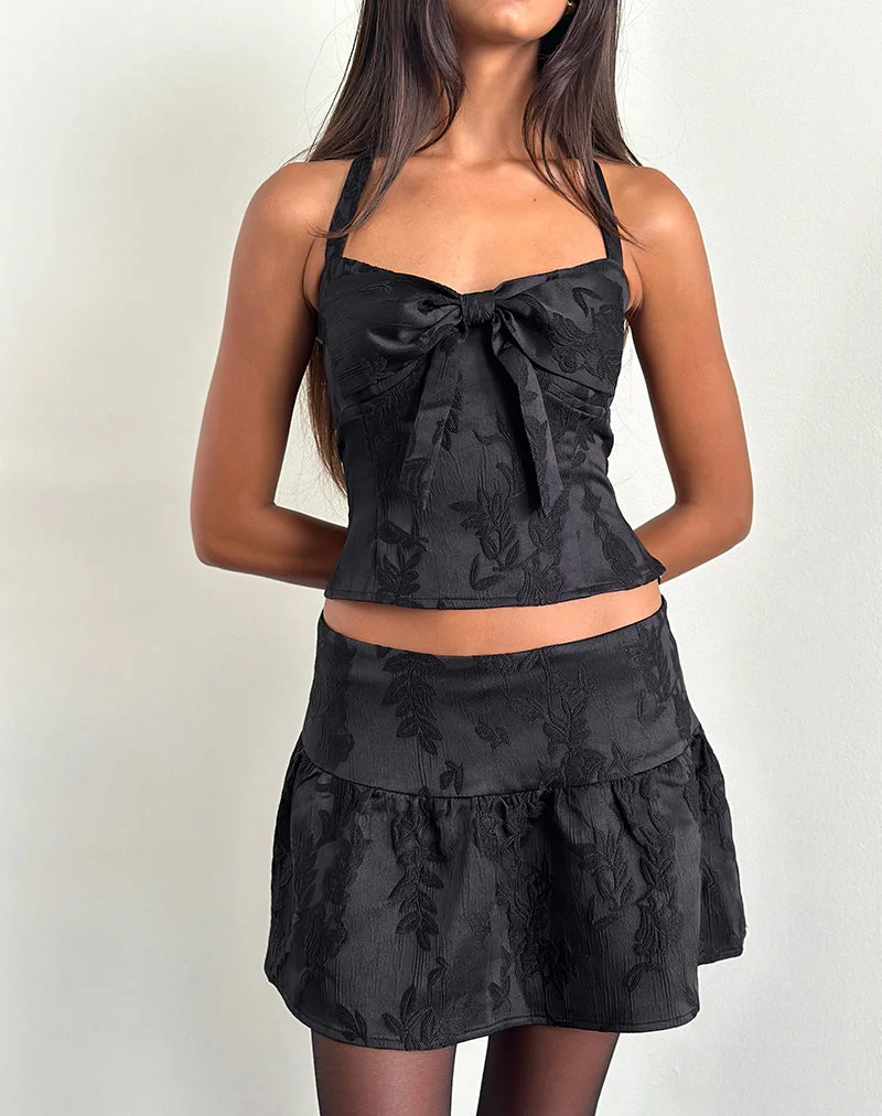Kampi Neckholder-Top aus Satin-Jacquard Schwarz