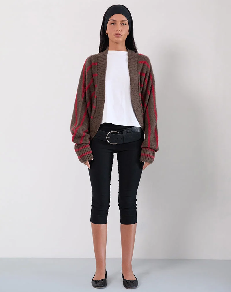 Pasha Shrug Cardigan in Rot und Braun gestreift