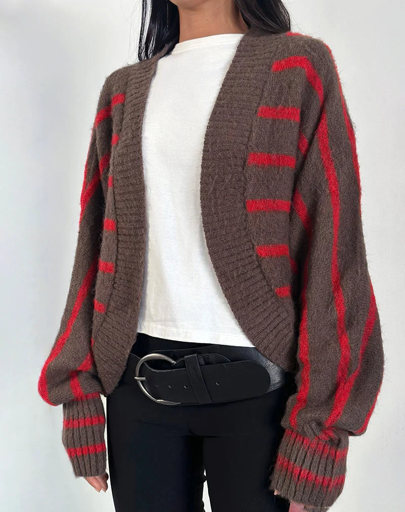 Pasha Shrug Cardigan in Rot und Braun gestreift