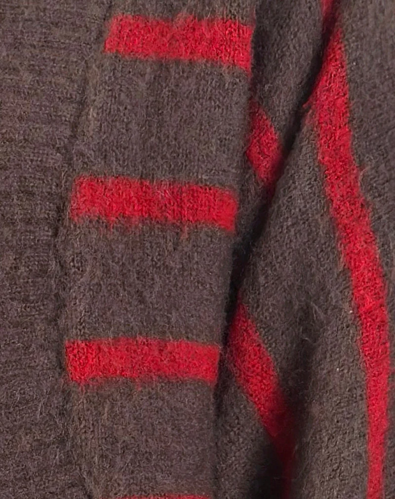 Pasha Shrug Cardigan in Rot und Braun gestreift