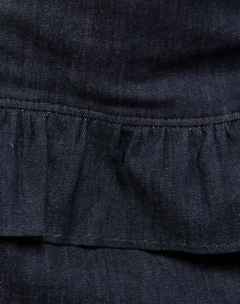 Elysa Rüschenminirock aus dunklem Indigo-Denim