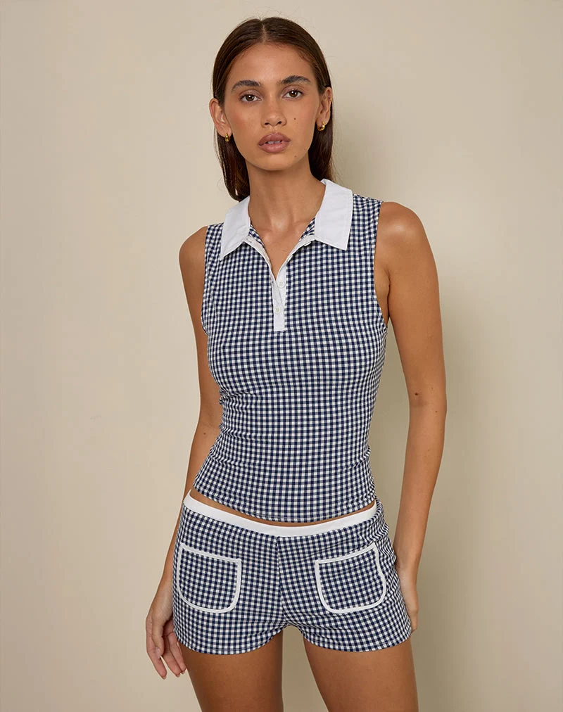 Tisuka Poloshirt aus Seersucker Gingham Navy